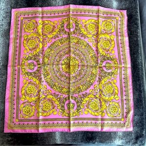 Versace Atelier Barocco Silk Scarf in Pink & Gold